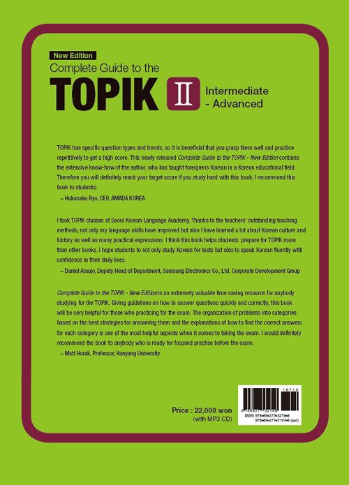 Bìa sau sách Complete Guide to the TOPIK II (Intermediate-Advanced)