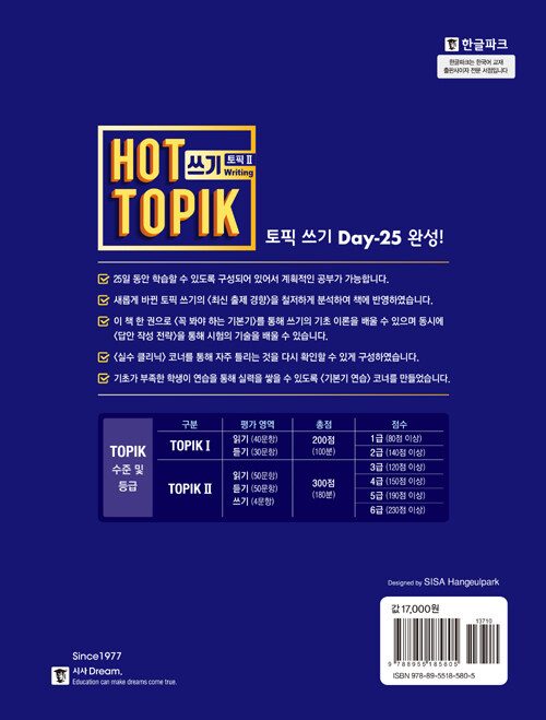 Bìa sau sách HOT TOPIK II Writing · 25일 완성